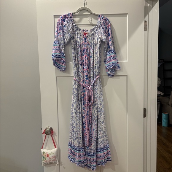 ❌SOLD❌Lilly Pulitzer Abigail Off Shoulder Midi Dress Large - Picture 1 of 9